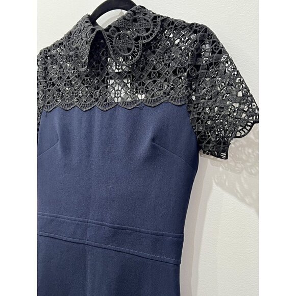 1901 Peter Pan Collar Short Sleeve Back Zip Fit-Flare Lace Mini Dress Size XS - Picture 5 of 13